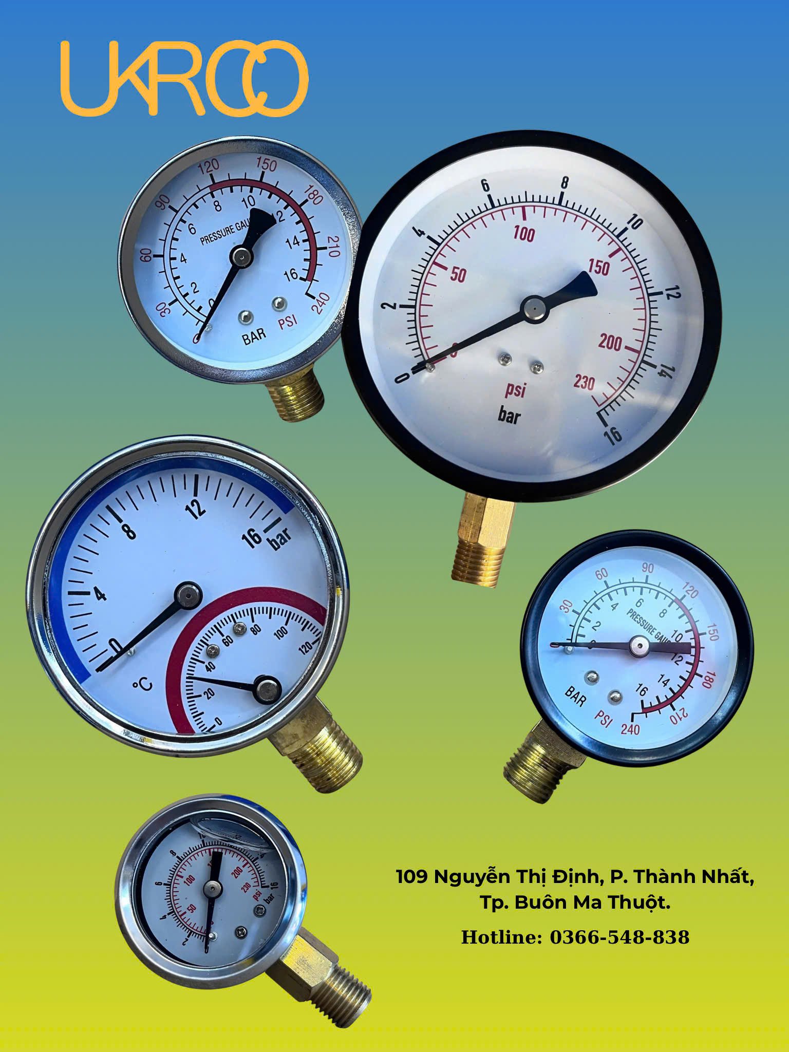 Đồng hồ áp suất - đầu nối đồng